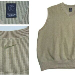 Vintage Nike Golf Men's Large Knit Tan Cotton Swoosh Vest Pullover V Neck